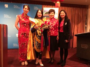 Phebe Chan and Sze-Mei Yeung with the feature Sichuan Opera performer and Christine Lim, Scotiabank Branch Manager and Chair of the Richmond Chamber of Commerce Greater China Exchange Committee